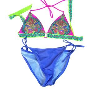 Victoria’s‎ Secret Y2K String Bikini – Neon Paisley Top (S) & Purple Tie Bottom